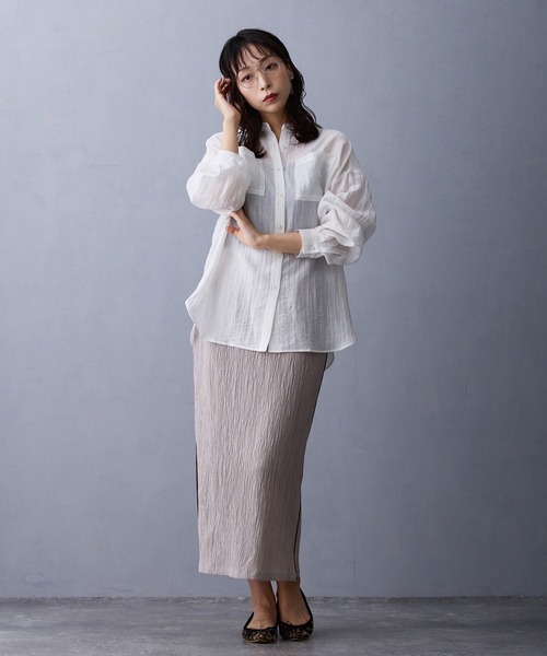 NICOLE white(ニコルホワイト)の「シアーシャツブラウス(シャツ/ブラウス・レディース・オフホワイト/チャコール/ブラウン・FREE)」の18枚目の写真