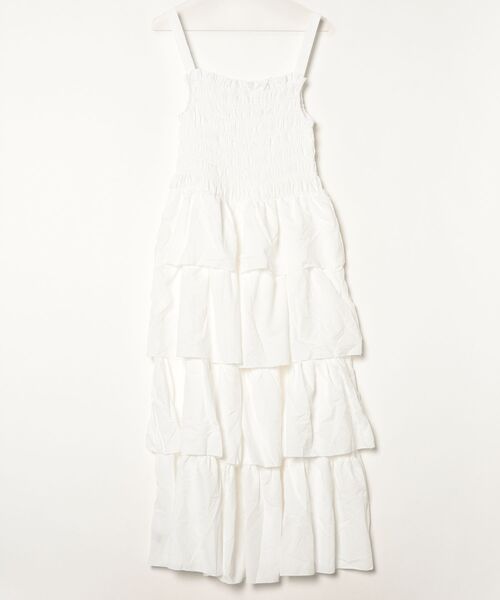 24SS✨️ リブニット オーガンジー ティアード キャミ ワンピース フリル M フリルティアードミニキャミワンピース(M OFF WHITE