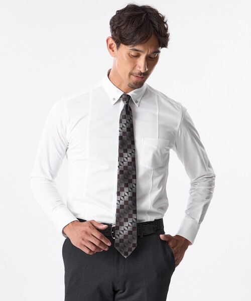 EPOCA UOMO(エポカウォモ)の「ブライトポリエステル混ロングスリーブシャツ(シャツ/ブラウス・メンズ・ホワイト/ネイビー/グレー系その他2・46/48)」の1枚目の写真