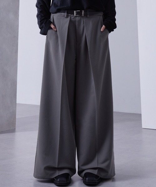 フォールディッドタック ワイドストレートスラックス【セットアップ