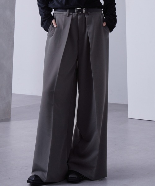 フォールディッドタック ワイドストレートスラックス【セットアップ