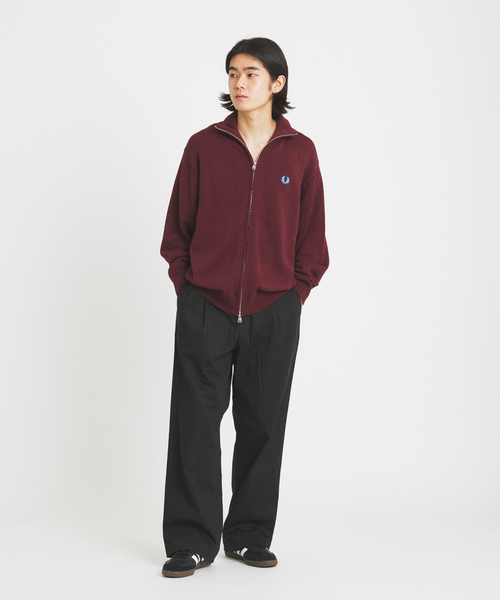 FRED PERRY(フレッドペリー)の「FRED PERRY / フレッドペリー 別注 ニット トラック ジャケット(ニット/セーター・メンズ・ボルドー/ネイビー・MEDIUM/LARGE)」の3枚目の写真