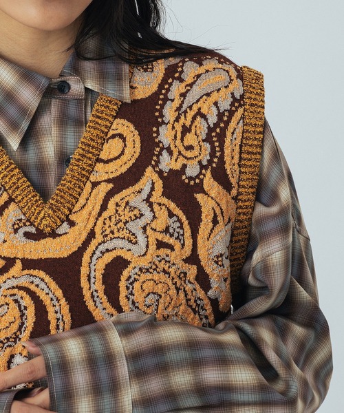 ROSE BUD（ローズバッド）の「(mici)PAISLEY JAQUARD KNIT VEST（ベスト・レディース・ネイビー/ブラウン・ONE SIZE）」の6枚目の写真