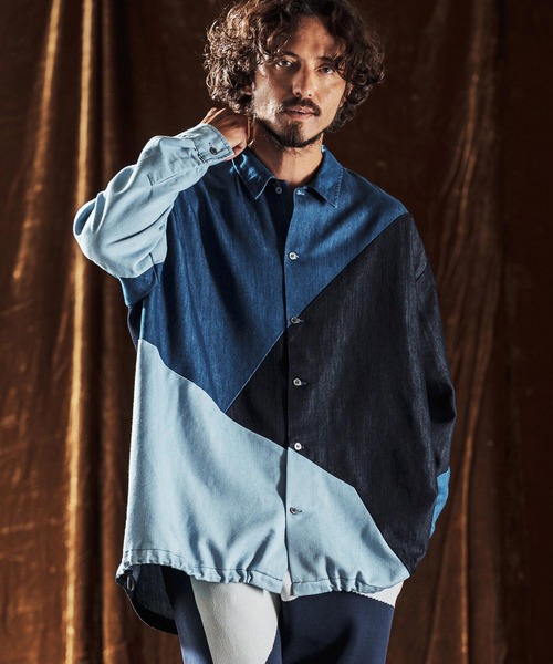ANGENEHM（アンゲネーム）の「ms6204-3-Tone Faded Denim Shirt デニムシャツ(AG05-017acf)（シャツ/ブラウス・メンズ・ブラック/インディゴブルー・M/S/L）」の2枚目の写真