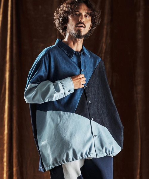 ANGENEHM（アンゲネーム）の「ms6204-3-Tone Faded Denim Shirt デニムシャツ(AG05-017acf)（シャツ/ブラウス・メンズ・ブラック/インディゴブルー・M/S/L）」の3枚目の写真