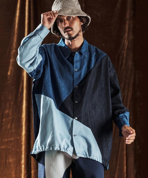 ANGENEHM（アンゲネーム）の「ms6204-3-Tone Faded Denim Shirt デニムシャツ(AG05-017acf)（シャツ/ブラウス・メンズ・ブラック/インディゴブルー・M/S/L）」の4枚目の写真