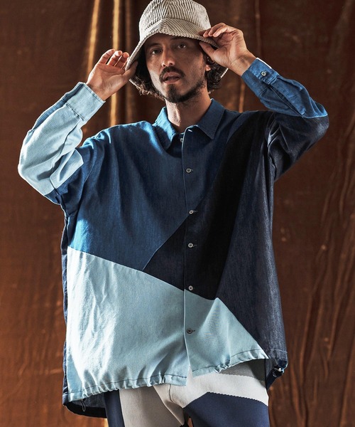 ANGENEHM（アンゲネーム）の「ms6204-3-Tone Faded Denim Shirt デニムシャツ(AG05-017acf)（シャツ/ブラウス・メンズ・ブラック/インディゴブルー・M/S/L）」の5枚目の写真