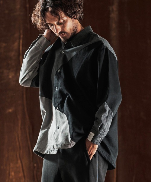 ANGENEHM（アンゲネーム）の「ms6204-3-Tone Faded Denim Shirt デニムシャツ(AG05-017acf)（シャツ/ブラウス・メンズ・ブラック/インディゴブルー・M/S/L）」の11枚目の写真