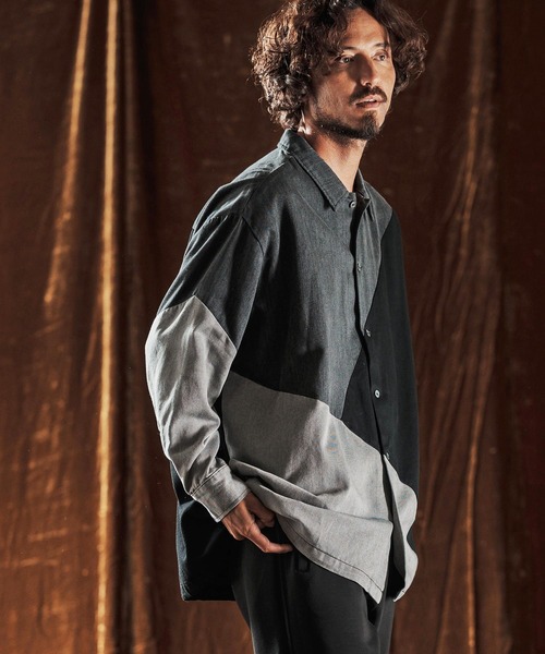 ANGENEHM（アンゲネーム）の「ms6204-3-Tone Faded Denim Shirt デニムシャツ(AG05-017acf)（シャツ/ブラウス・メンズ・ブラック/インディゴブルー・M/S/L）」の12枚目の写真