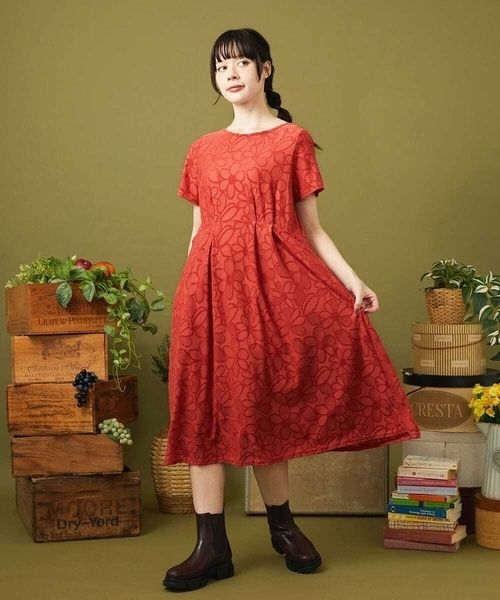 Jocomomola（ホコモモラ）の「Camino de flores フラワージャカードワンピース（ワンピース・レディース・レッド/ブラック・40）」の15枚目の写真