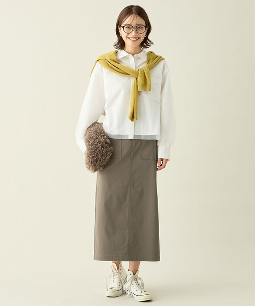 ANY（エニィ）の「【洗濯機可】クロップドチュールコンビシャツ（シャツ/ブラウス・レディース・アイボリー系/サックスブルー系・F）」の3枚目の写真