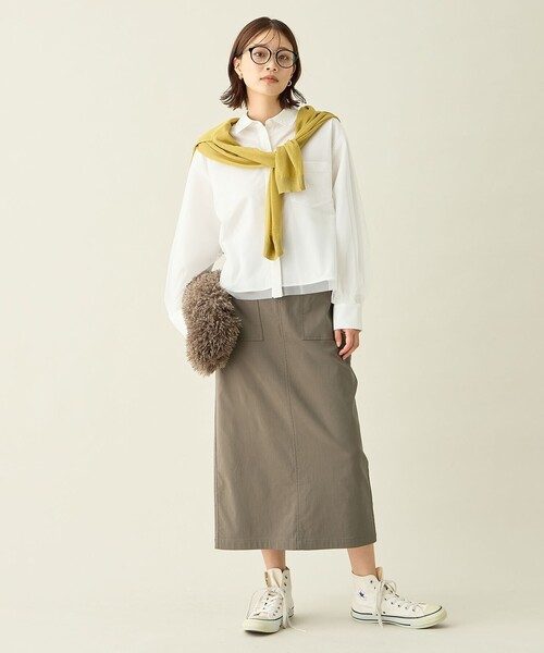 ANY（エニィ）の「【洗濯機可】クロップドチュールコンビシャツ（シャツ/ブラウス・レディース・アイボリー系/サックスブルー系・F）」の4枚目の写真