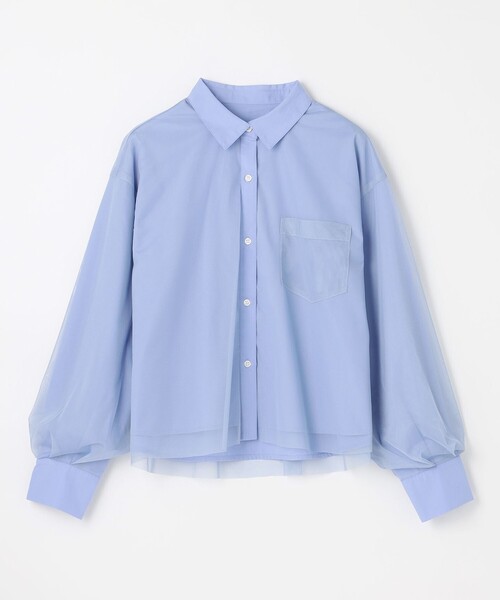 ANY（エニィ）の「【洗濯機可】クロップドチュールコンビシャツ（シャツ/ブラウス・レディース・アイボリー系/サックスブルー系・F）」の7枚目の写真