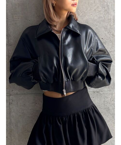 GYDA（ジェイダ）の「【TINY】fake leatherショートブルゾン（ブルゾン・レディース・ブラウン/ブラック・FREE）」の7枚目の写真