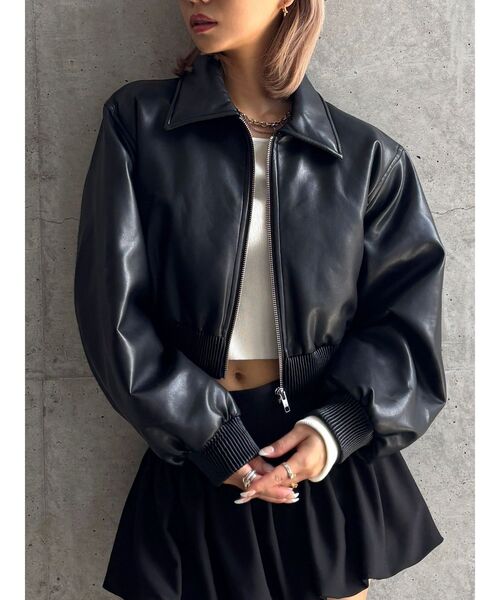 GYDA（ジェイダ）の「【TINY】fake leatherショートブルゾン（ブルゾン・レディース・ブラウン/ブラック・FREE）」の6枚目の写真