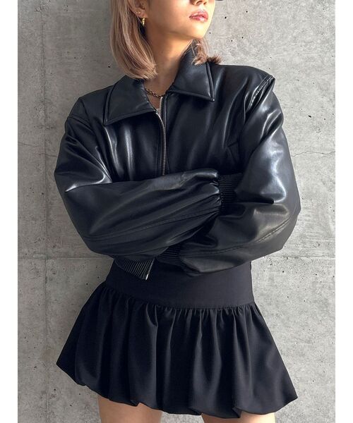 GYDA（ジェイダ）の「【TINY】fake leatherショートブルゾン（ブルゾン・レディース・ブラウン/ブラック・FREE）」の5枚目の写真