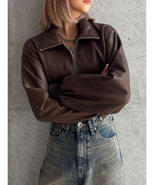 GYDA（ジェイダ）の「【TINY】fake leatherショートブルゾン（ブルゾン・レディース・ブラウン/ブラック・FREE）」の21枚目の写真