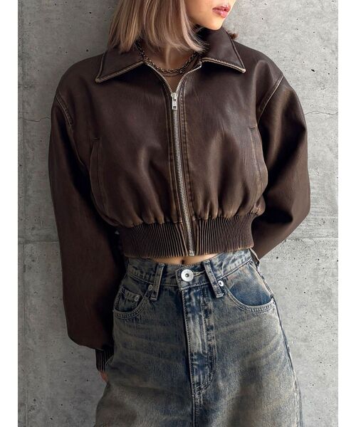 GYDA（ジェイダ）の「【TINY】fake leatherショートブルゾン（ブルゾン・レディース・ブラウン/ブラック・FREE）」の20枚目の写真
