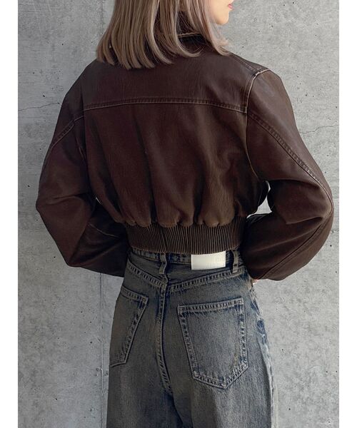 GYDA（ジェイダ）の「【TINY】fake leatherショートブルゾン（ブルゾン・レディース・ブラウン/ブラック・FREE）」の19枚目の写真