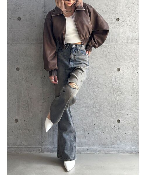 GYDA（ジェイダ）の「【TINY】fake leatherショートブルゾン（ブルゾン・レディース・ブラウン/ブラック・FREE）」の17枚目の写真