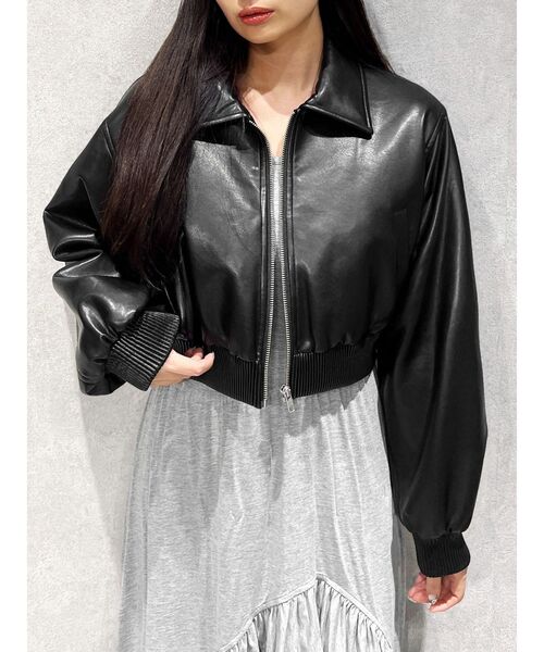 GYDA（ジェイダ）の「【TINY】fake leatherショートブルゾン（ブルゾン・レディース・ブラウン/ブラック・FREE）」の15枚目の写真