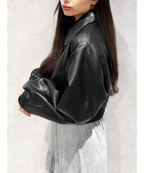 GYDA（ジェイダ）の「【TINY】fake leatherショートブルゾン（ブルゾン・レディース・ブラウン/ブラック・FREE）」の14枚目の写真