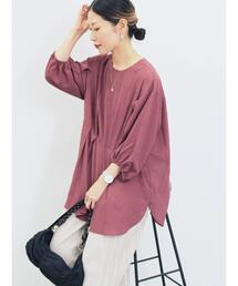 Samansa Mos2 blue | タックブラウス(シャツ/ブラウス)