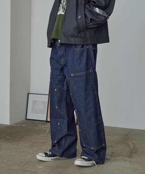 セール】Layered double-knee denim/レイヤードダブルニーデニム