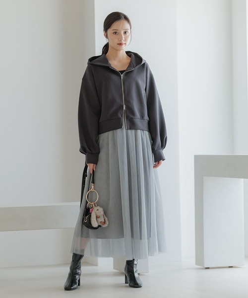 Andemiu（アンデミュウ）の「ZIPフーディ589773（パーカー・レディース・ライトグレー/チャコールグレー・FREE）」の3枚目の写真