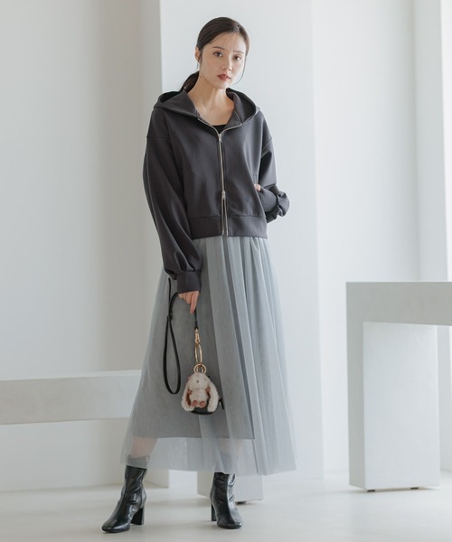 Andemiu（アンデミュウ）の「ZIPフーディ589773（パーカー・レディース・ライトグレー/チャコールグレー・FREE）」の4枚目の写真