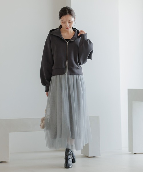 Andemiu（アンデミュウ）の「ZIPフーディ589773（パーカー・レディース・ライトグレー/チャコールグレー・FREE）」の5枚目の写真