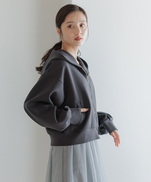 Andemiu（アンデミュウ）の「ZIPフーディ589773（パーカー・レディース・ライトグレー/チャコールグレー・FREE）」の6枚目の写真