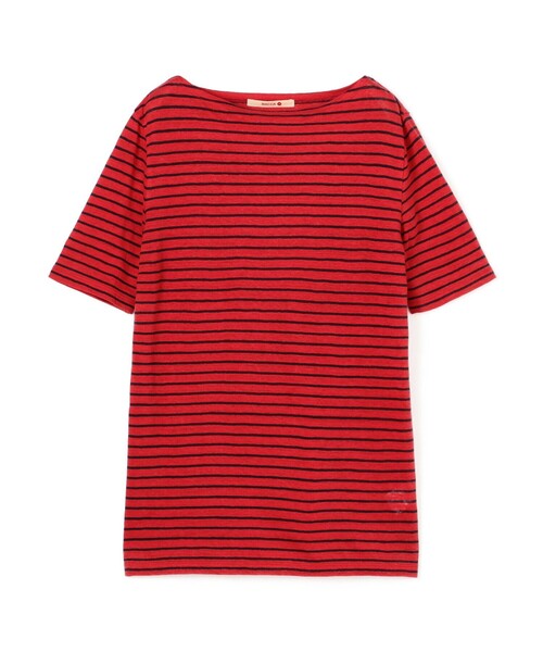 BACCA(バッカ)の「リネンボーダー ハーフスリーブTシャツ(Tシャツ/カットソー・レディース・ライトベージュ/レッド系その他・S)」の2枚目の写真