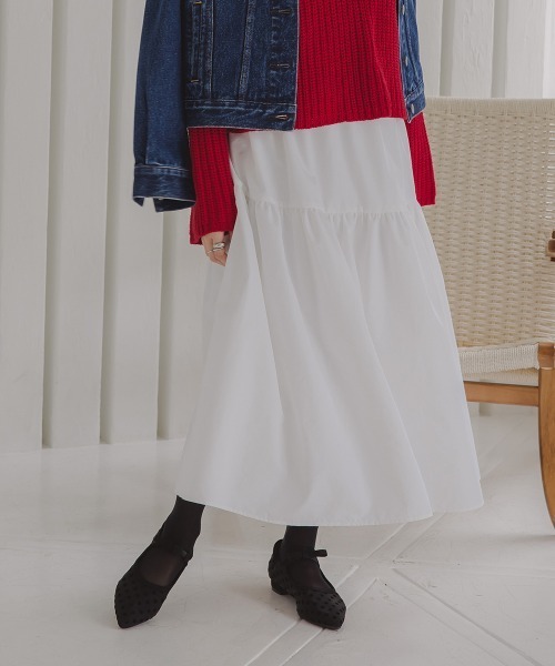 Petitjo（プッチージョ）の「小さいサイズ　タフタギャザーティアードスカート　低身長さん・小柄女性（スカート・レディース・ネイビー/ホワイト・XS-S/M-L）」の2枚目の写真