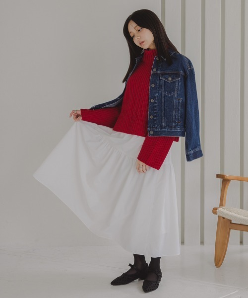 Petitjo（プッチージョ）の「小さいサイズ　タフタギャザーティアードスカート　低身長さん・小柄女性（スカート・レディース・ネイビー/ホワイト・XS-S/M-L）」の22枚目の写真