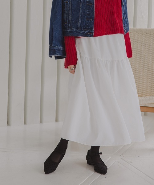 Petitjo（プッチージョ）の「小さいサイズ　タフタギャザーティアードスカート　低身長さん・小柄女性（スカート・レディース・ネイビー/ホワイト・XS-S/M-L）」の3枚目の写真