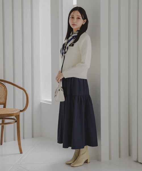 Petitjo（プッチージョ）の「小さいサイズ　タフタギャザーティアードスカート　低身長さん・小柄女性（スカート・レディース・ネイビー/ホワイト・XS-S/M-L）」の5枚目の写真
