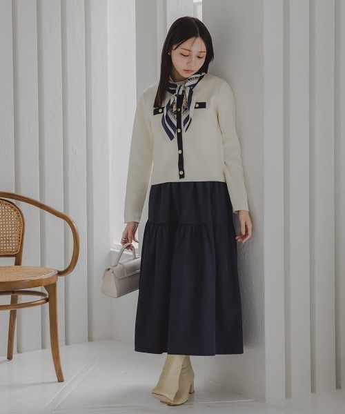 Petitjo（プッチージョ）の「小さいサイズ　タフタギャザーティアードスカート　低身長さん・小柄女性（スカート・レディース・ネイビー/ホワイト・XS-S/M-L）」の6枚目の写真