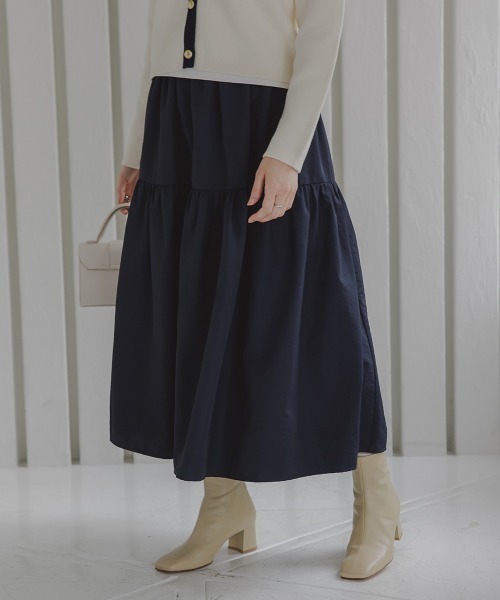 Petitjo（プッチージョ）の「小さいサイズ　タフタギャザーティアードスカート　低身長さん・小柄女性（スカート・レディース・ネイビー/ホワイト・XS-S/M-L）」の10枚目の写真