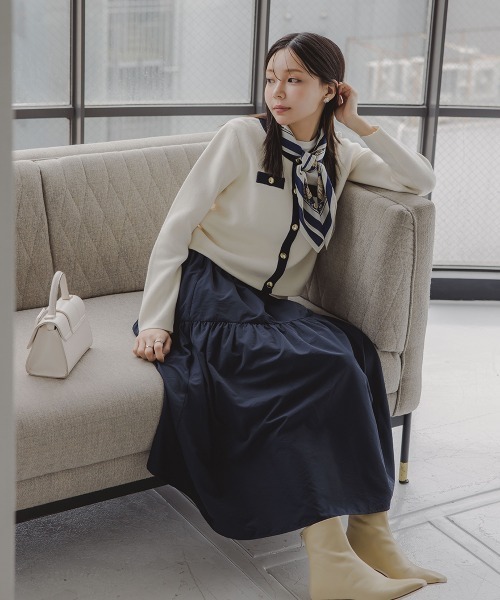 Petitjo（プッチージョ）の「小さいサイズ　タフタギャザーティアードスカート　低身長さん・小柄女性（スカート・レディース・ネイビー/ホワイト・XS-S/M-L）」の11枚目の写真