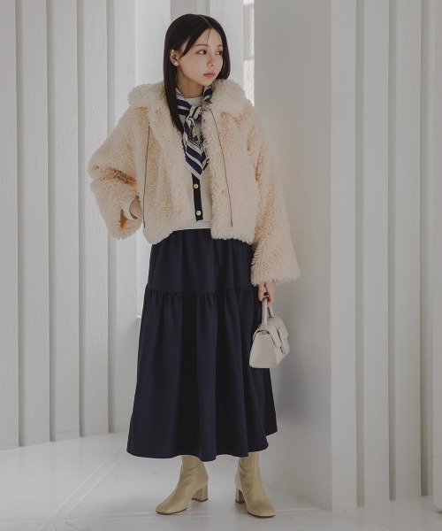 Petitjo（プッチージョ）の「小さいサイズ　タフタギャザーティアードスカート　低身長さん・小柄女性（スカート・レディース・ネイビー/ホワイト・XS-S/M-L）」の12枚目の写真