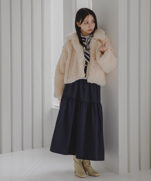 Petitjo（プッチージョ）の「小さいサイズ　タフタギャザーティアードスカート　低身長さん・小柄女性（スカート・レディース・ネイビー/ホワイト・XS-S/M-L）」の13枚目の写真