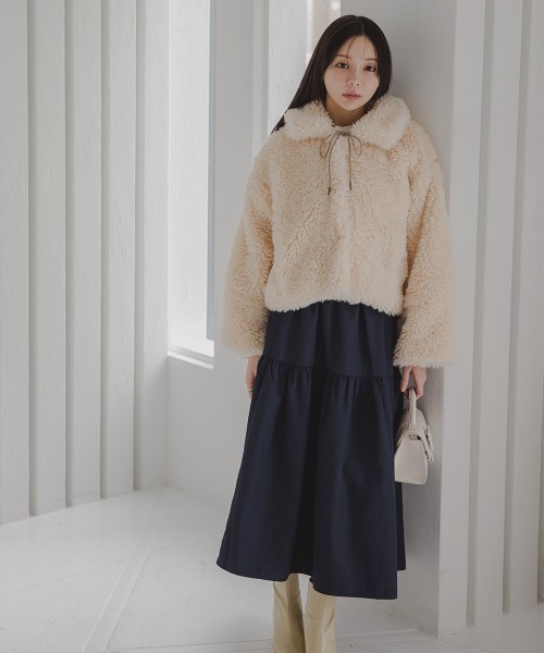 Petitjo（プッチージョ）の「小さいサイズ　タフタギャザーティアードスカート　低身長さん・小柄女性（スカート・レディース・ネイビー/ホワイト・XS-S/M-L）」の15枚目の写真