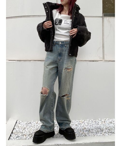 MURUA(ムルーア)の「シアーパディングブルゾン(ブルゾン・レディース・ブラウン/ブラック・FREE)」の5枚目の写真