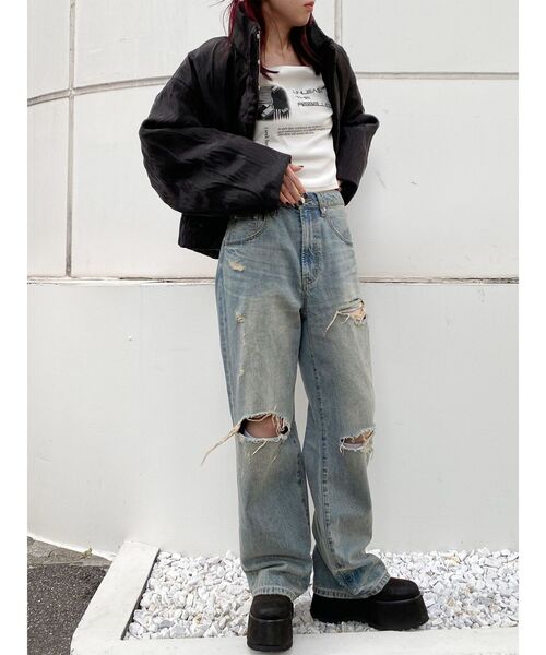 MURUA(ムルーア)の「シアーパディングブルゾン(ブルゾン・レディース・ブラウン/ブラック・FREE)」の4枚目の写真