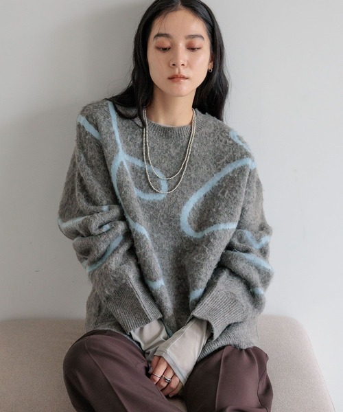 LOWRYS FARM（ローリーズファーム）の「ニュアンスラインニットプルオーバーＬＳ　600399（ニット/セーター・レディース・チャコールグレー/ライトグリーン/アイボリー・FREE）」の3枚目の写真