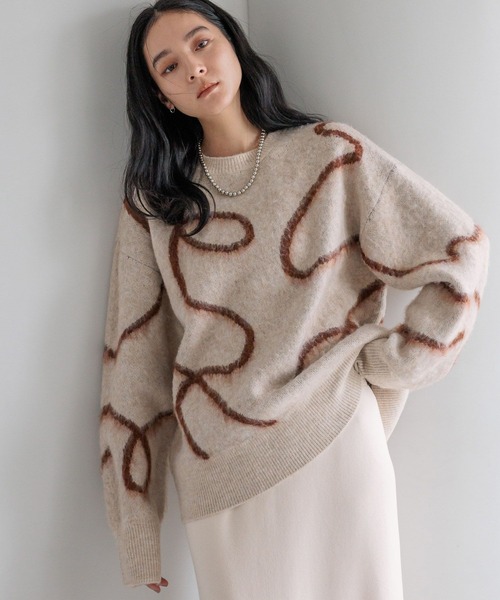 LOWRYS FARM（ローリーズファーム）の「ニュアンスラインニットプルオーバーＬＳ　600399（ニット/セーター・レディース・チャコールグレー/ライトグリーン/アイボリー・FREE）」の17枚目の写真