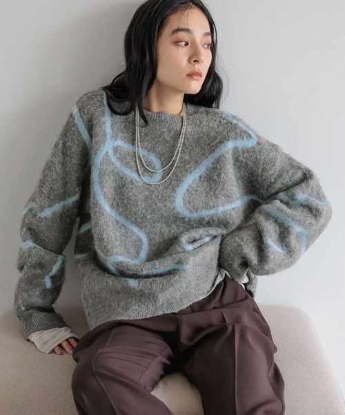 LOWRYS FARM（ローリーズファーム）の「ニュアンスラインニットプルオーバーＬＳ　600399（ニット/セーター・レディース・チャコールグレー/ライトグリーン/アイボリー・FREE）」の22枚目の写真