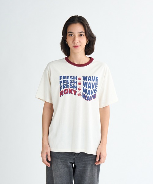 ROXY(ロキシー)の「FRESH WAVE TEE /ロキシーフロントプリント半袖Tシャツ(Tシャツ/カットソー・レディース・ブラック/ホワイト/ピンク/イエロー・X-LARGE/SMALL)」の1枚目の写真