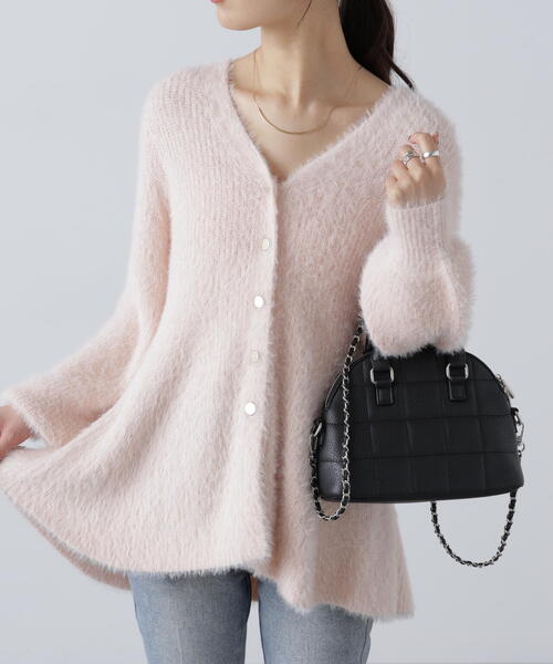 FREE'S MART（フリーズマート）の「◆〈ＭＦＭ〉ヘアリーペプラム金ボタンニットカーデ（ニット/セーター・レディース・グレー/ブラック/ネイビー/ピンク・FREE）」の4枚目の写真